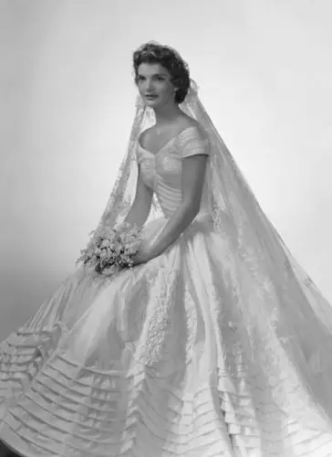 bridal portrait of jacqueline kennedy in wedding dress designed