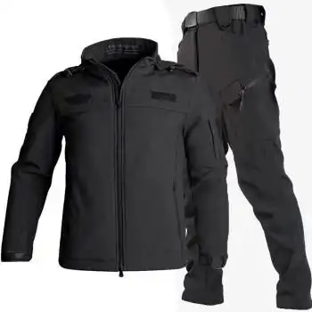 戌卫 警黑色秋冬执行抓绒冲锋衣冬季加绒保暖拒水三合一户外战术保安