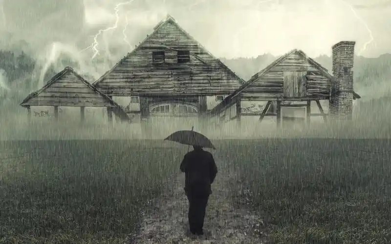 一个男人孤独淋雨伤感背影