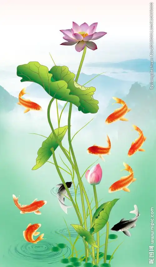 荷花九鱼图玄关设计图__psd分层素材_psd分层素材