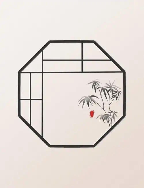 水墨植物竹子中式标题栏边框古风格子窗