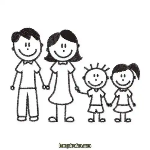 一家五口三胎铅笔人全家福简笔画大全