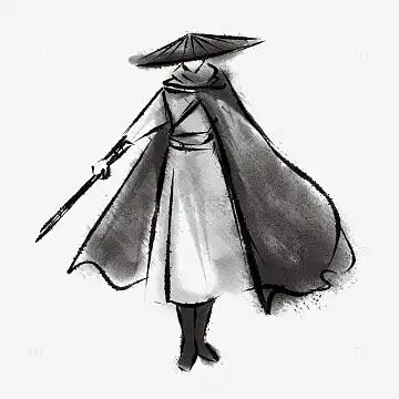 手绘黑白水墨风侠客人物元素素材