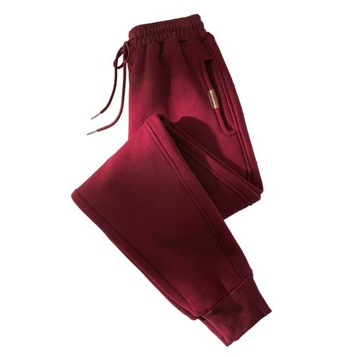 2024冬新款酒红色春秋流行运动裤女薄款宽松小个子加绒卫裤休闲裤