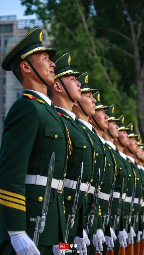 帅气威武!武警仪仗队员站成一条线