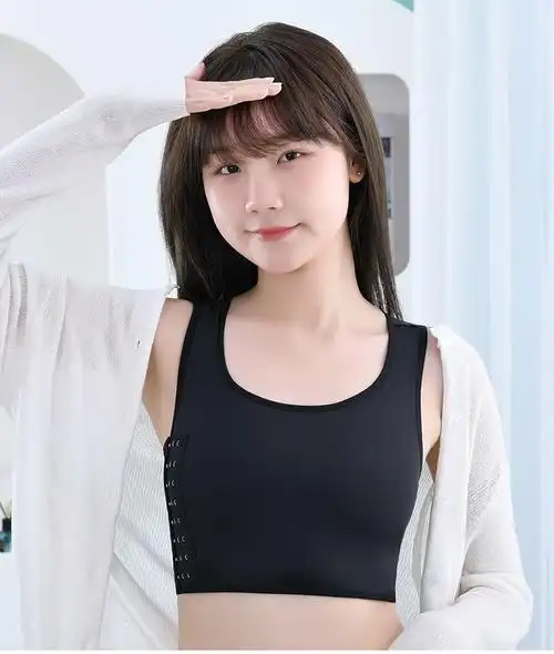 束胸内衣女学生薄款隐形les裹胸缩胸大胸显小运动健身塑胸背心2件黑色