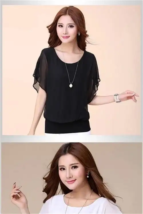 春夏新款大码女装胖mm夏装蝙蝠衫短袖女t恤宽松显瘦雪纺衫上衣女 - 17