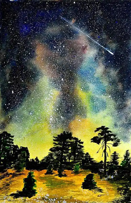星空色彩水粉画 用水彩粉画星空