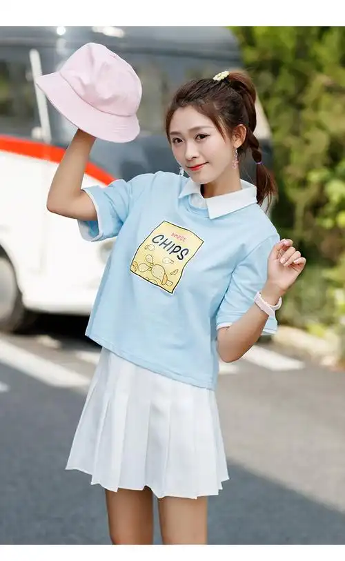 甜美可爱显瘦卡通polo领学生t恤女短袖上衣女夏2017新款韩版百搭