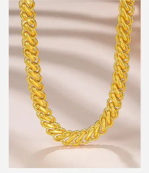 足金9999霸气泰国龙头黄金项链男实心加粗扁龙骨真金链子 【足金材质