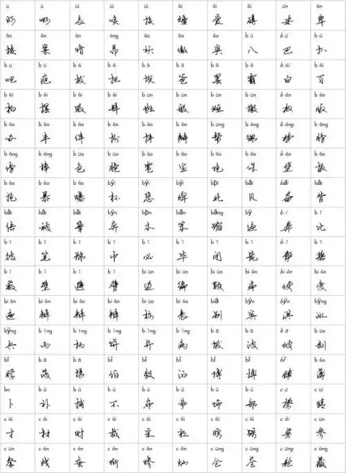 常用汉字2500字含拼音连笔字