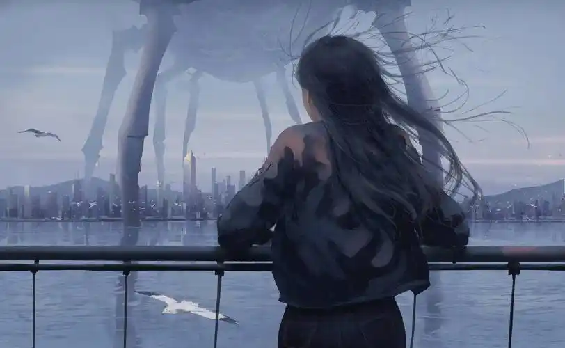 女孩江边城市4k高清唯美动漫壁纸