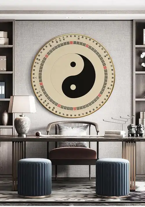 八卦图装饰画养生馆装饰画新中式简约太极五行八卦图挂画易经周易壁画