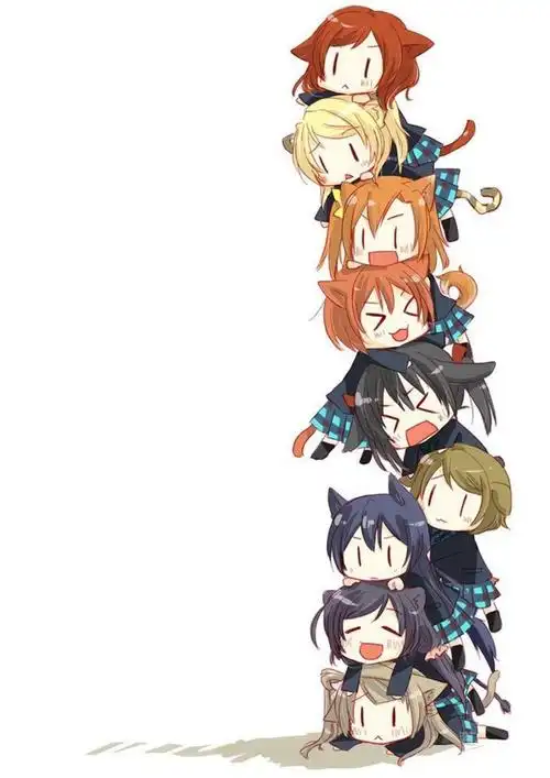 lovelive中μs组合九人戴着猫耳朵猫耳朵萌化成猫咪叠在一起的q版卖萌