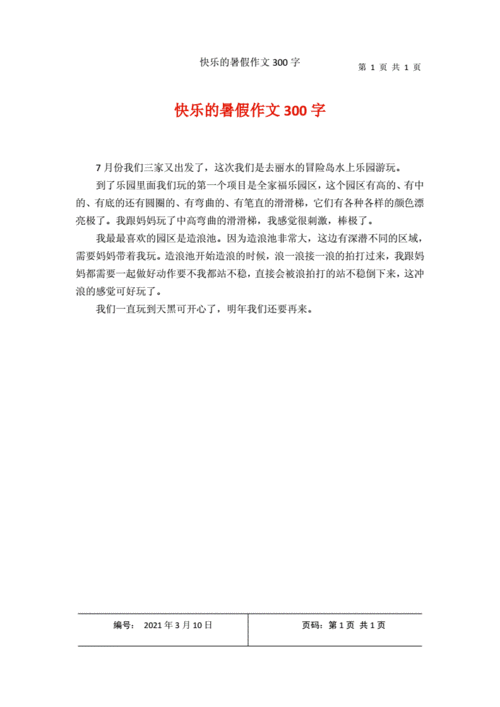 快乐的暑假作文300字1docx1页