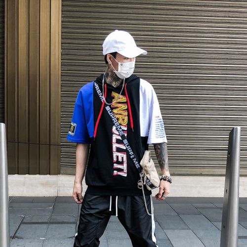 欧美街头嘻哈街舞衣服男士短袖潮牌夏港风拼色ulzzang韩版潮流t恤