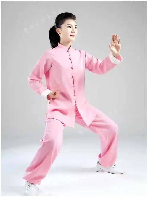 春夏秋季太极服女粉色棉麻中国风武术表演晨练功服太极拳服装sn8353