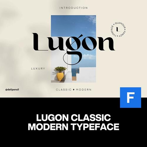 4款lugon现代时尚酸性经典品牌logo海报杂志封面标题装饰英文字体