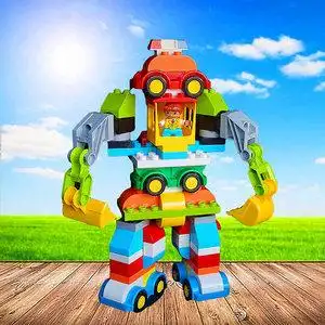 兼容乐高大颗粒积木玩具机器人合体汽车人男孩子小孩拼图拼插儿童