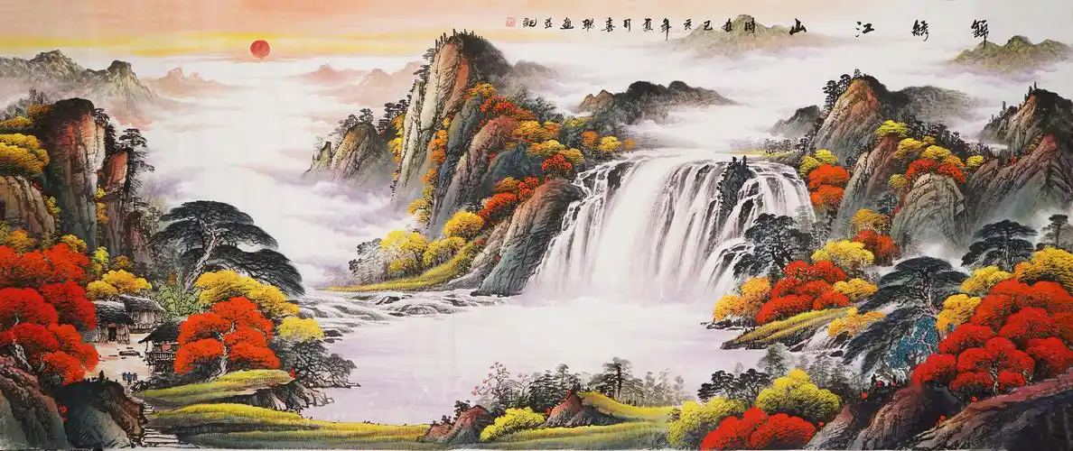 八尺国画山水画纯手绘办公室靠山招财风水大气装饰画秦喜聪00003