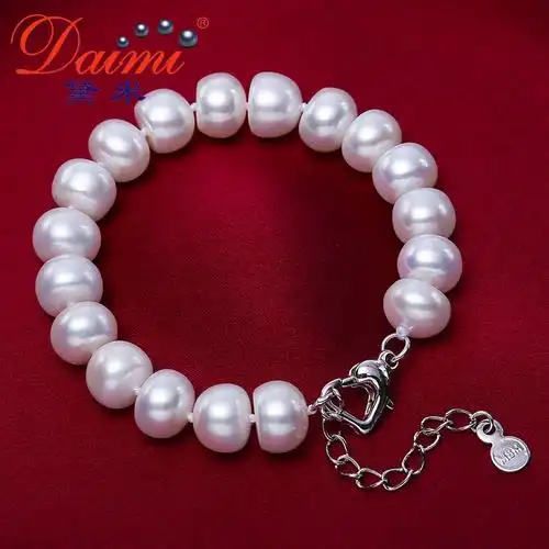 蜜缘黛米珠宝10mm强光白色可调节淡水珍珠手链简约女送妈妈款