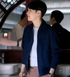 相逢时节宁恕张艺兴同款衣服2022春翻领休闲夹克藏青色缎面男外套