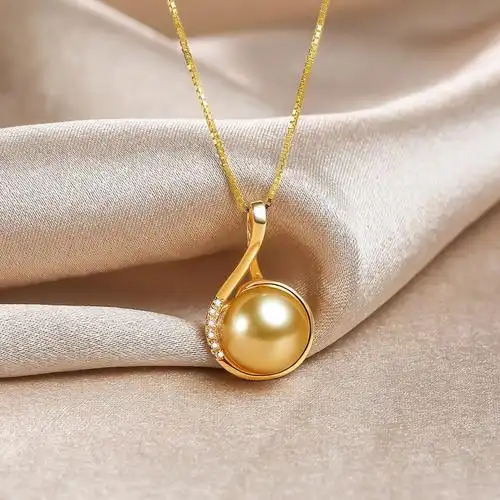 仙蒂瑞拉 优雅简约18k金镶嵌南洋金珍珠钻石吊坠