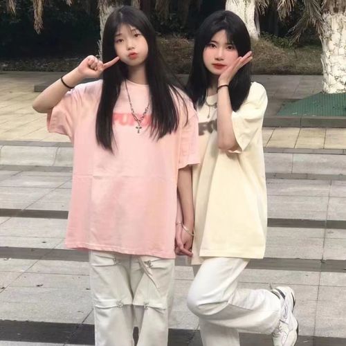 夏季新款短袖t恤女学生闺蜜装ins简约字母印花宽松上衣服 休闲裤