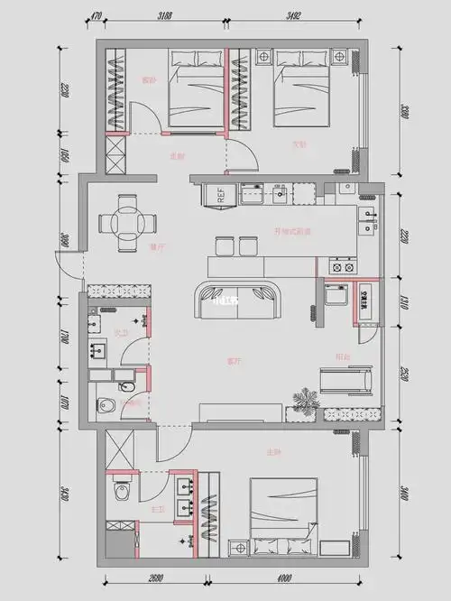 96 户型改造| 北京120 ㎡两居改三居 #1