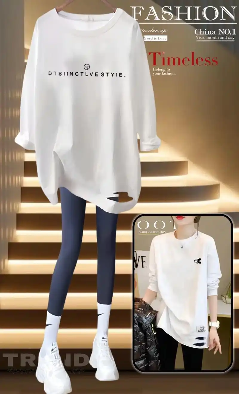 女神们,百搭长款t恤来啦!搭配芭比裤鲨鱼裤小脚裤超好看,长度 - 抖音
