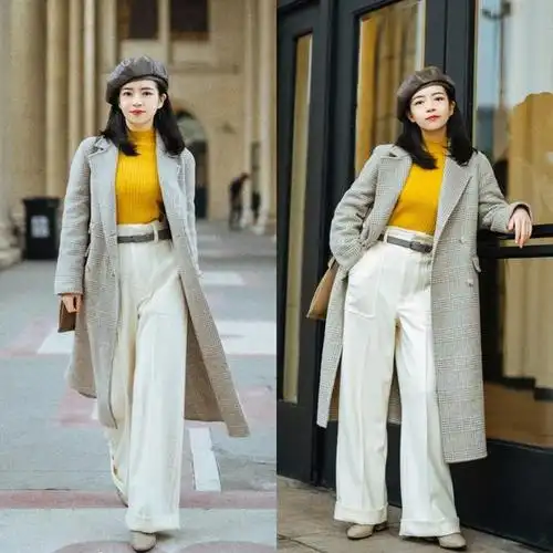 白色阔腿裤搭配上衣图片(冬天) - 赤虎壹号