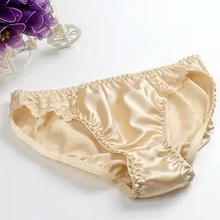 100%桑蚕丝真丝内裤 吸汗透气 女蚕丝低腰女士蕾丝边三角裤