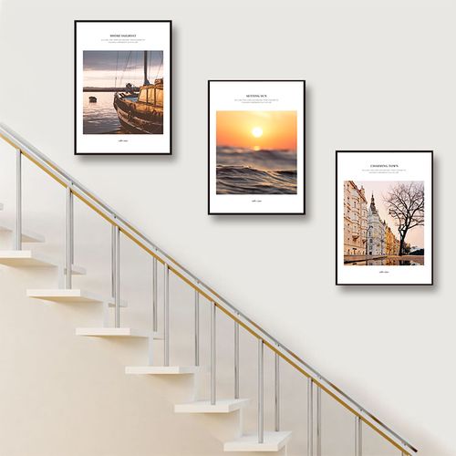 现代简约楼梯间装饰画走廊过道挂画墙面装饰壁画客厅三联画风景画
