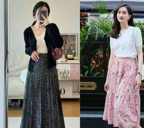 半身碎花裙搭配什么衣服好看,半身碎花裙上衣穿什么好看|凉鞋|半身裙