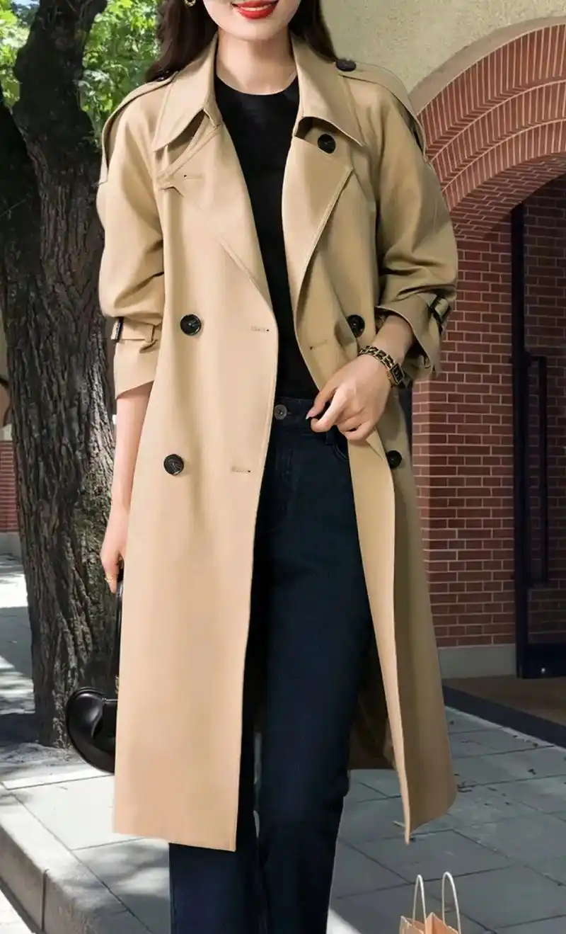 系带中长款风衣外套英伦风气质风衣