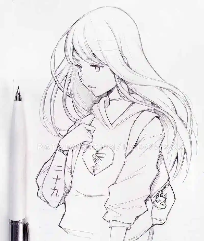 动漫少女黑白线稿素材,34张动漫人物线稿图,初学者临摹必备