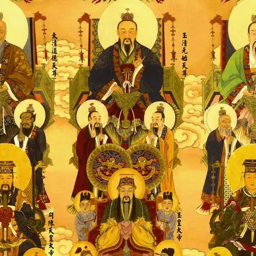 神图全神画像挂画道教众神总真诸仙丝绸卷轴国画