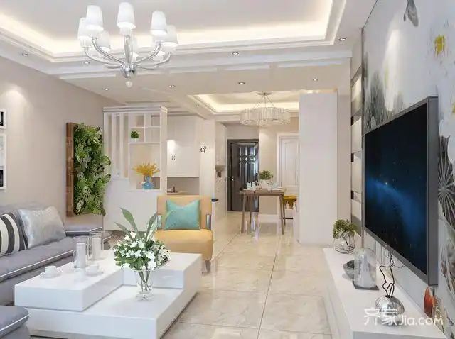 110平现代简约二居客厅装修效果图 二居室    简约