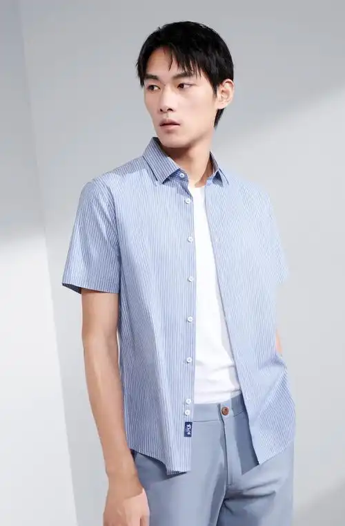 hla海澜之家短袖衬衫男时尚条纹触感亲肤顺滑柔软透气水洗色织休闲