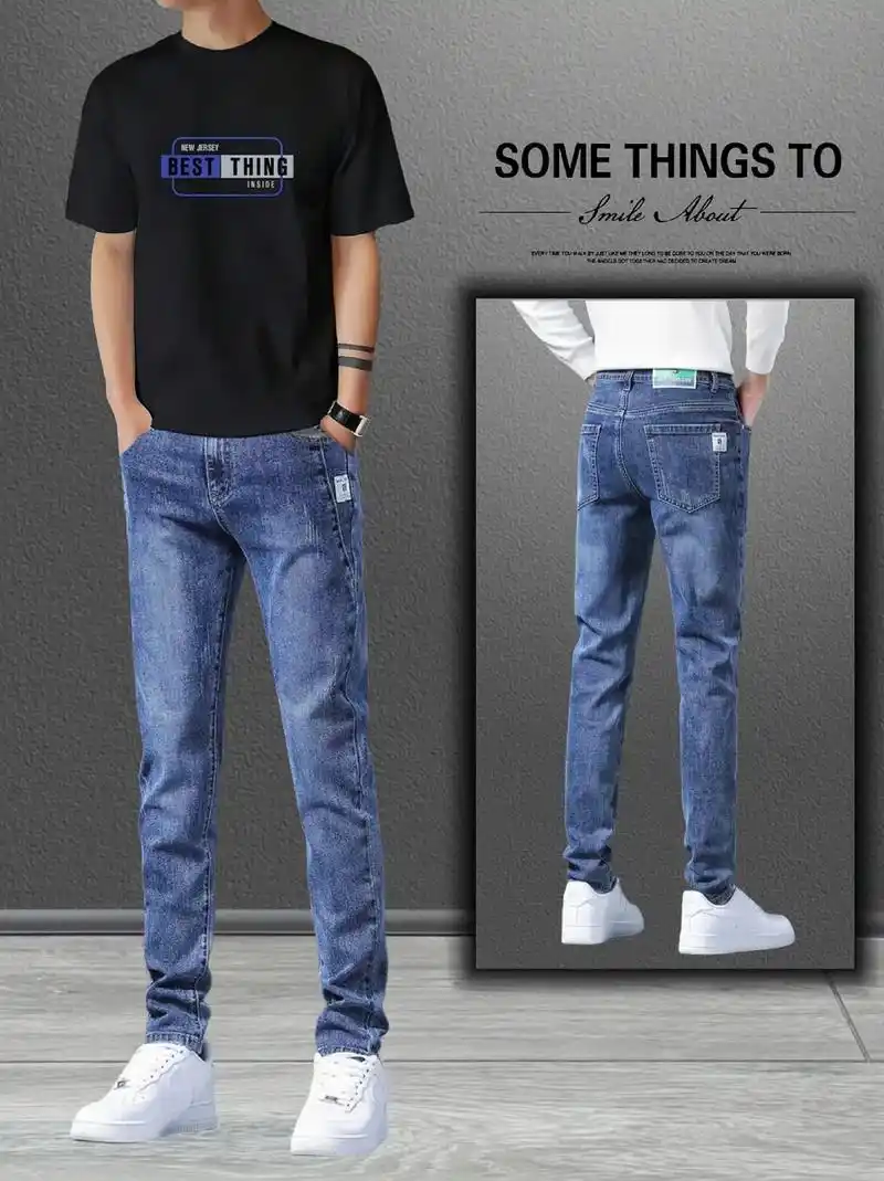 男士弹力休闲百搭直筒牛仔裤!