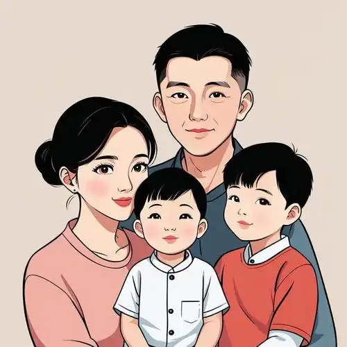 亲子头像|一家四口哥哥和弟弟创意插画风格头像