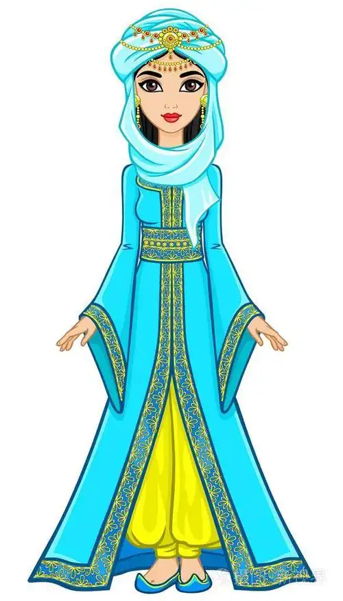在古代西装动画阿拉伯公主的画像.充分的成长.