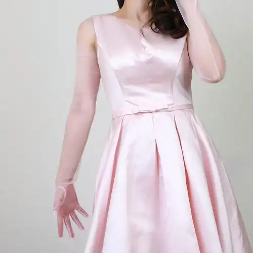 纯色透明明超手套新娘婚纱礼服70cm长款薄纱黑白手套