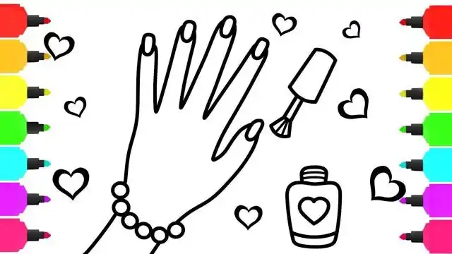 趣味简笔画指甲油涂指甲