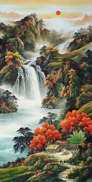 批发国画山水画竖幅招财风水画客厅装饰字画旭日