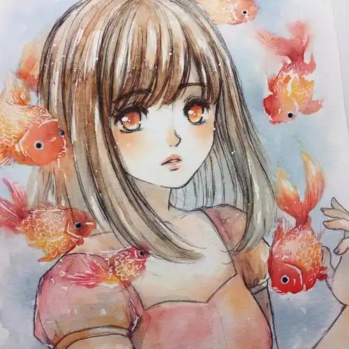 16岁少女的水彩动漫美呆了