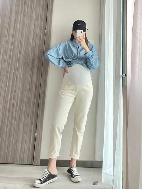 孕期穿搭202w显腿长的米白色直筒裤