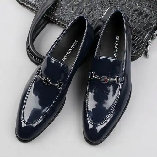 商务正装子真皮透气欧美新款皮鞋男懒人鞋亮漆皮婚鞋青年潮流单鞋