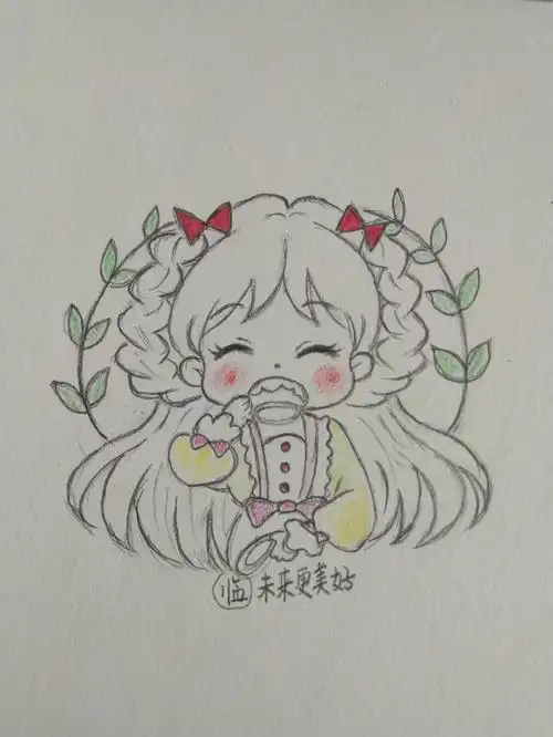 临摹q版卡通女孩!附简单过程图,最后一张是原图,也有专业的绘画步骤.