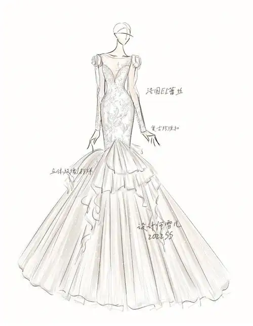 人鱼公主婚纱手绘你会follow哪一款